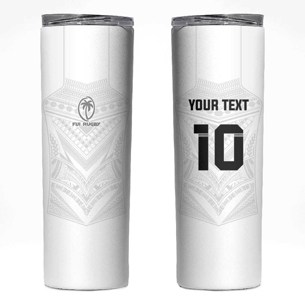 Custom Fiji Rugby Skinny Tumbler Tapa Tribal Motifs Sporty Style LT03 White - Polynesian Pride