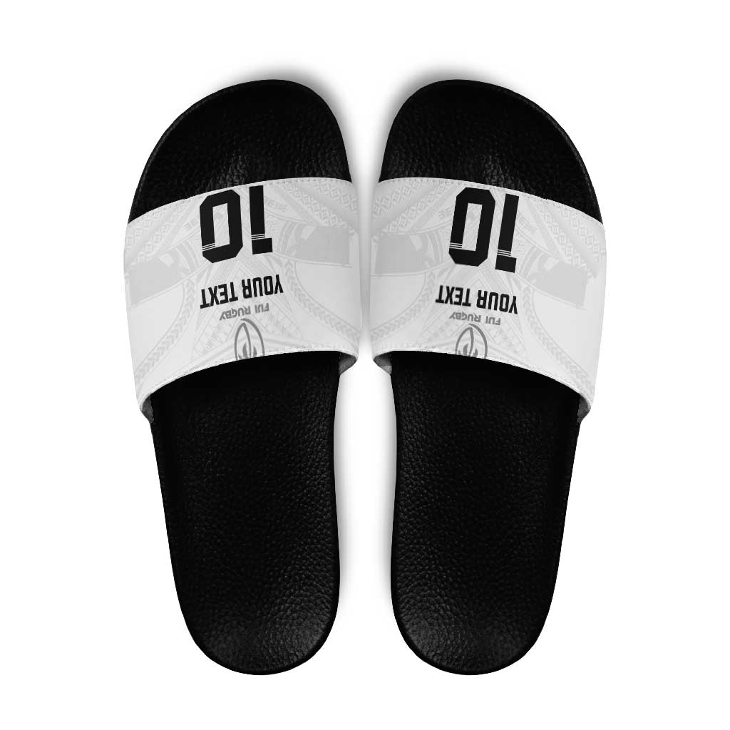 Custom Fiji Rugby Slide Sandals Tapa Tribal Motifs Sporty Style LT03 White - Polynesian Pride