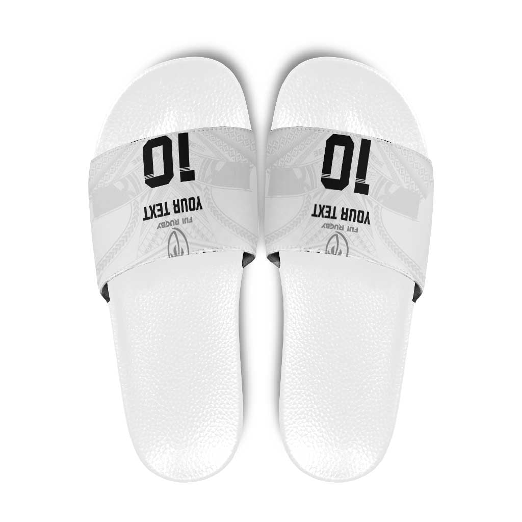 Custom Fiji Rugby Slide Sandals Tapa Tribal Motifs Sporty Style LT03 White - Polynesian Pride