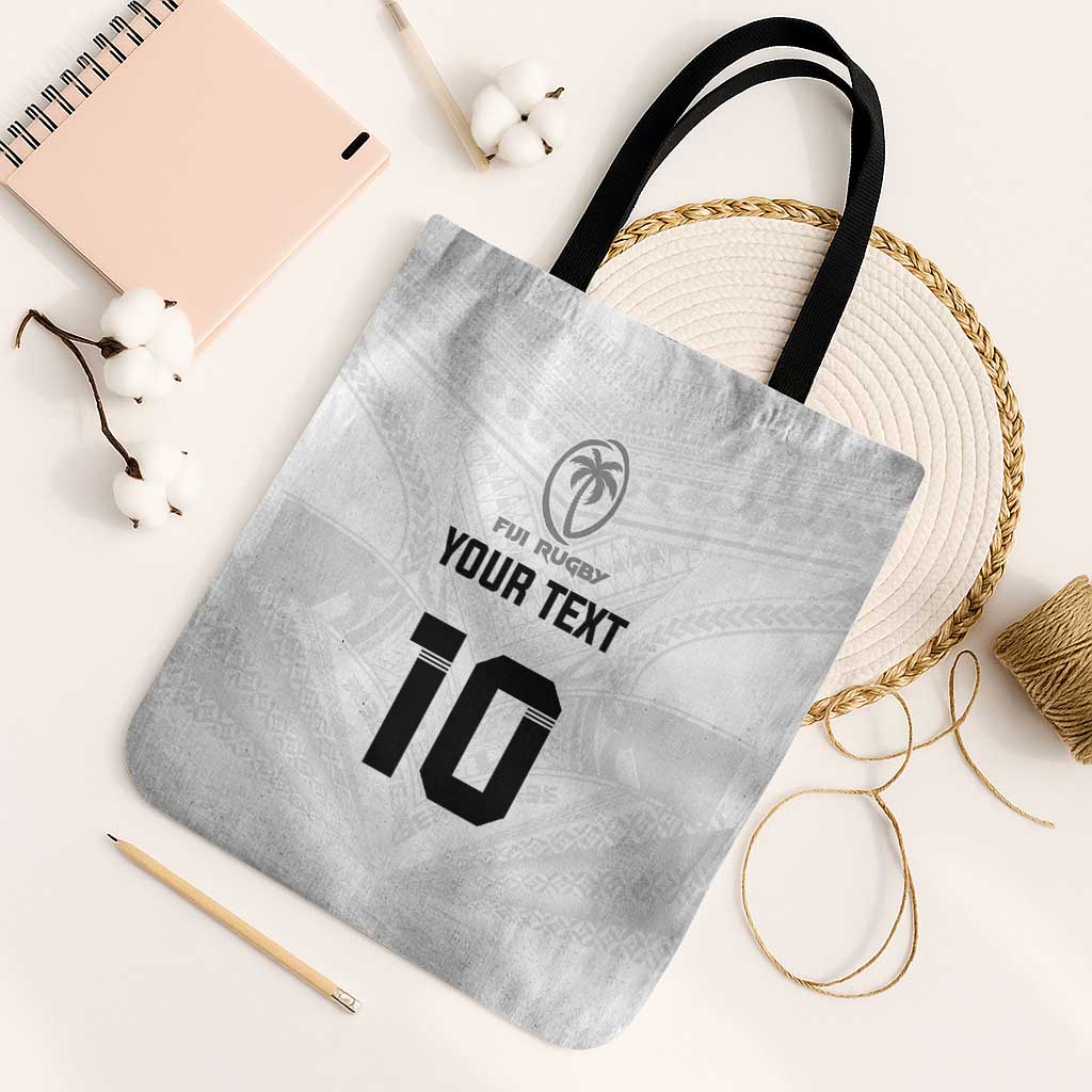 Custom Fiji Rugby Tote Bag Tapa Tribal Motifs Sporty Style LT03 Black Strap One Size White - Polynesian Pride