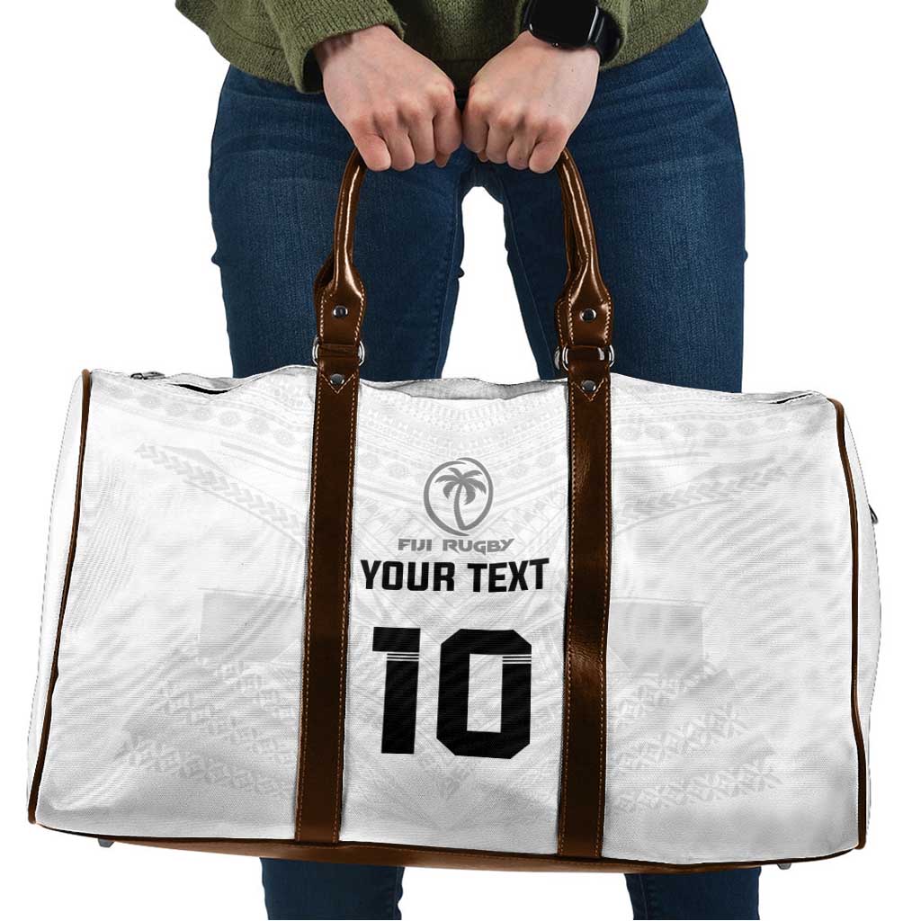 Custom Fiji Rugby Travel Bag Tapa Tribal Motifs Sporty Style LT03 White - Polynesian Pride