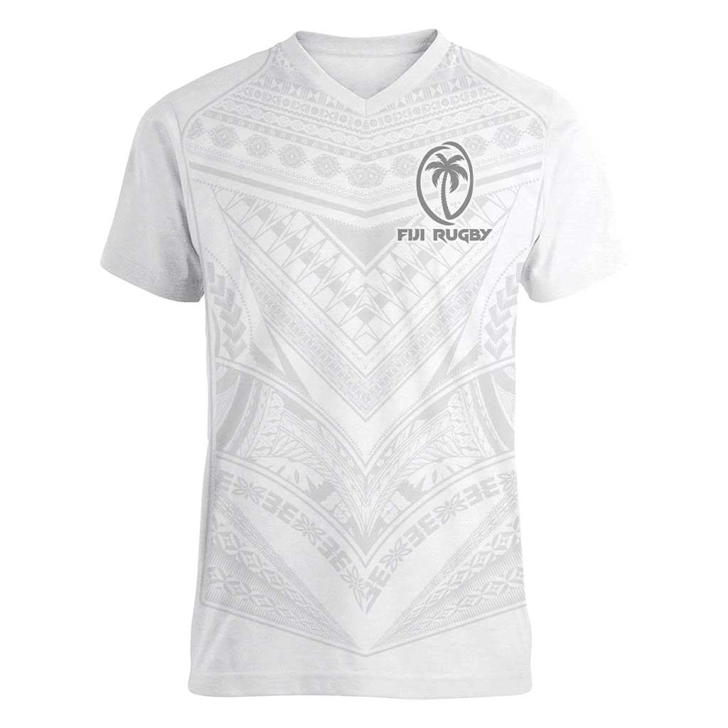 Custom Fiji Rugby Women V-Neck T-Shirt Tapa Tribal Motifs Sporty Style - Polynesian Pride