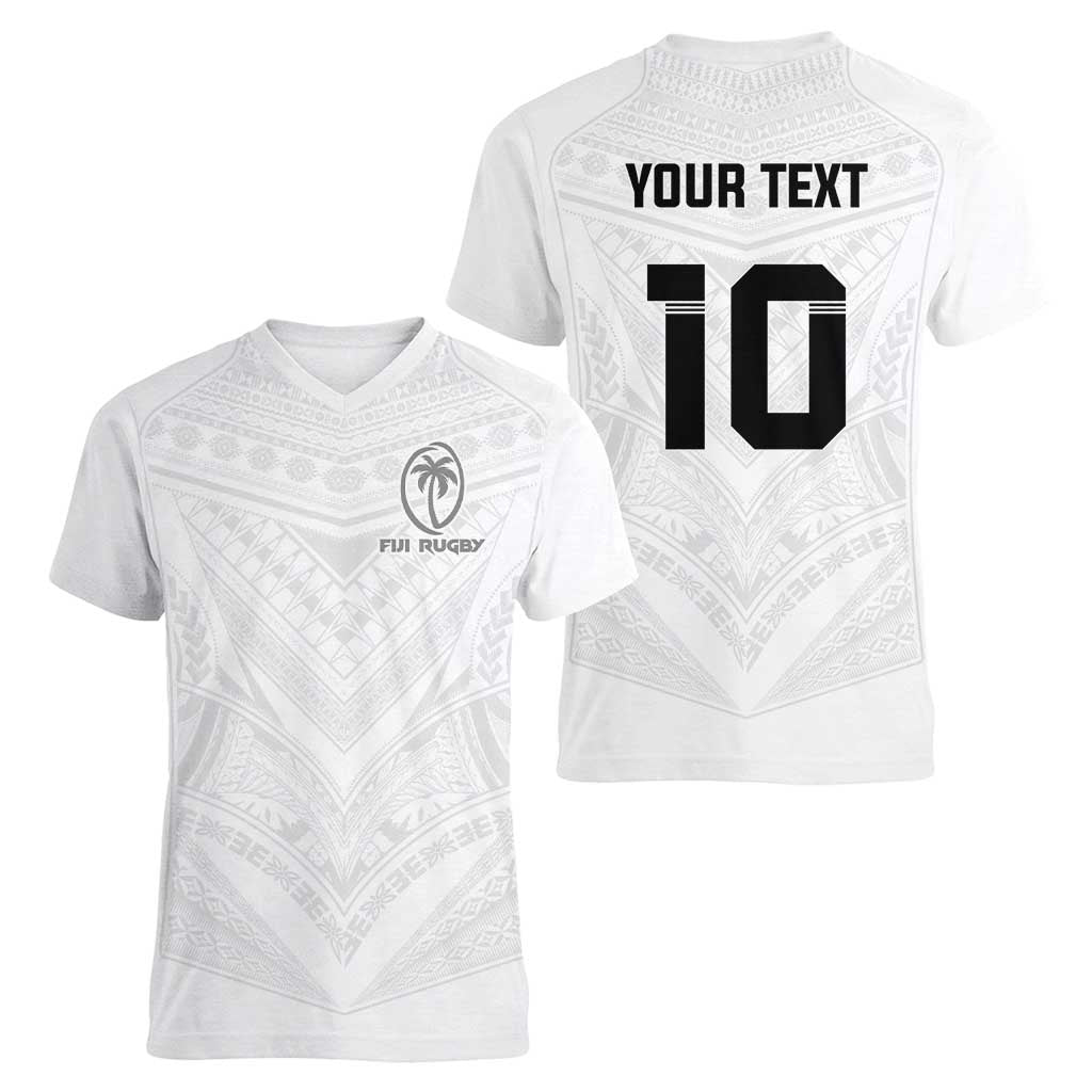 Custom Fiji Rugby Women V-Neck T-Shirt Tapa Tribal Motifs Sporty Style - Polynesian Pride