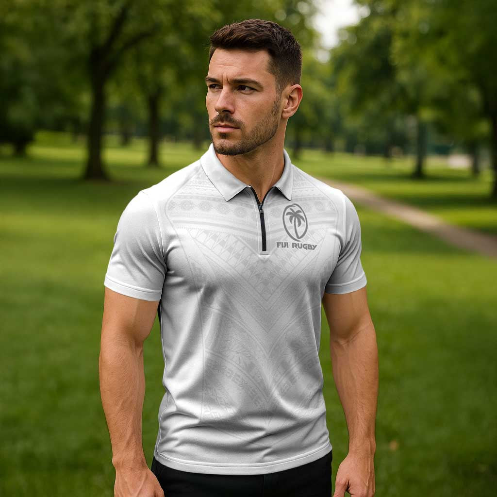 Custom Fiji Rugby Zipper Polo Shirt Tapa Tribal Motifs Sporty Style LT03 - Polynesian Pride