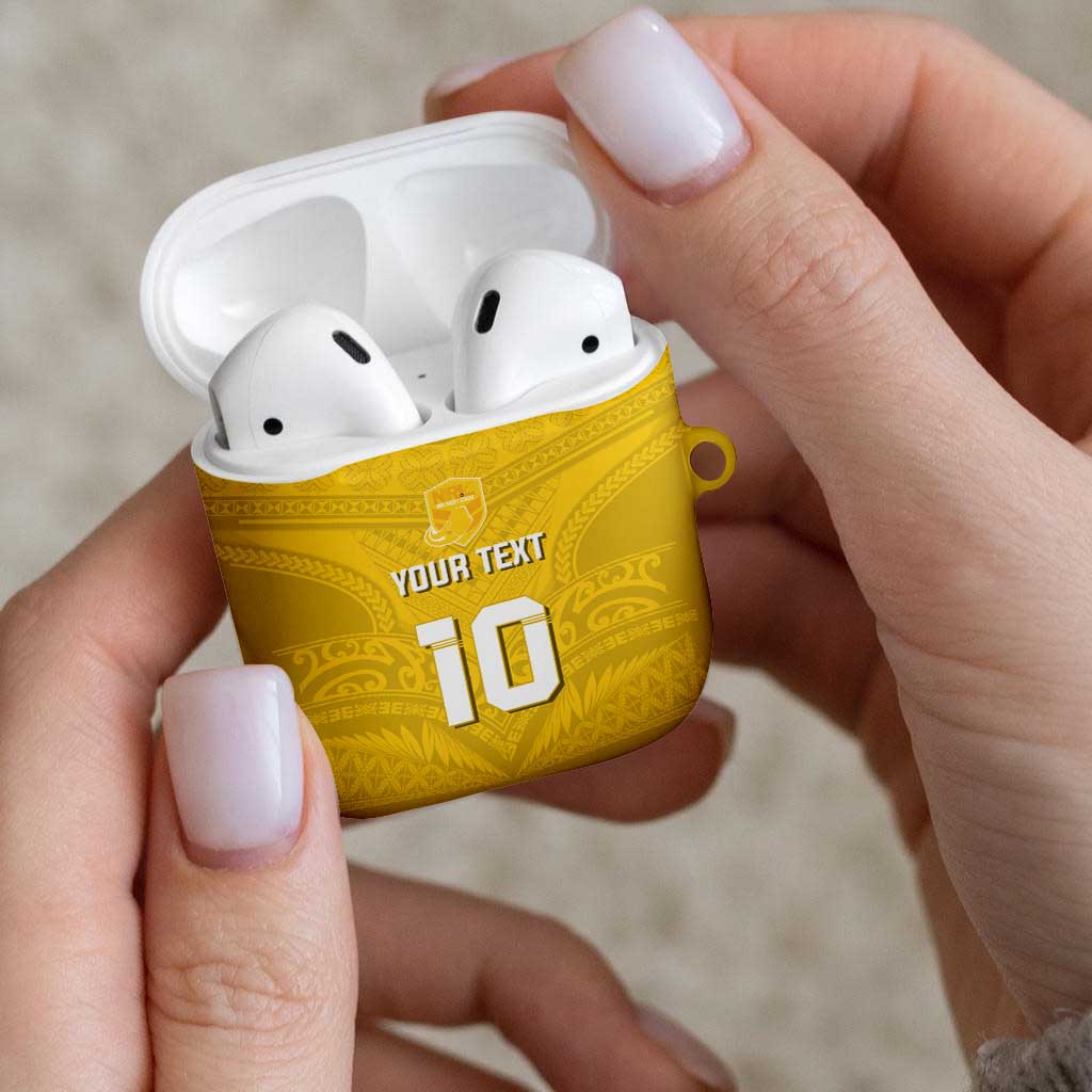 Custom Niue Rugby AirPods Case Hiapo Tribal Motifs Sporty Style - Polynesian Pride