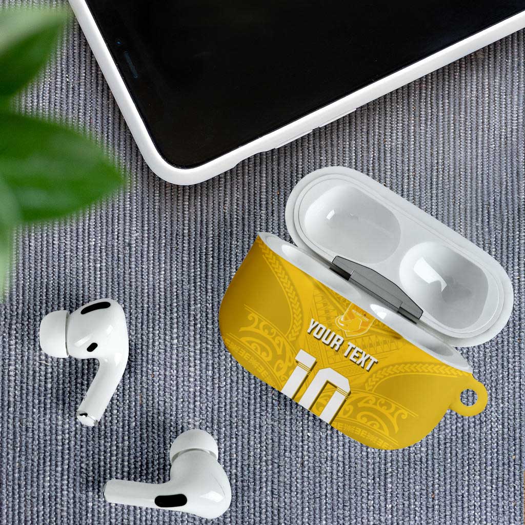 Custom Niue Rugby AirPods Case Hiapo Tribal Motifs Sporty Style - Polynesian Pride