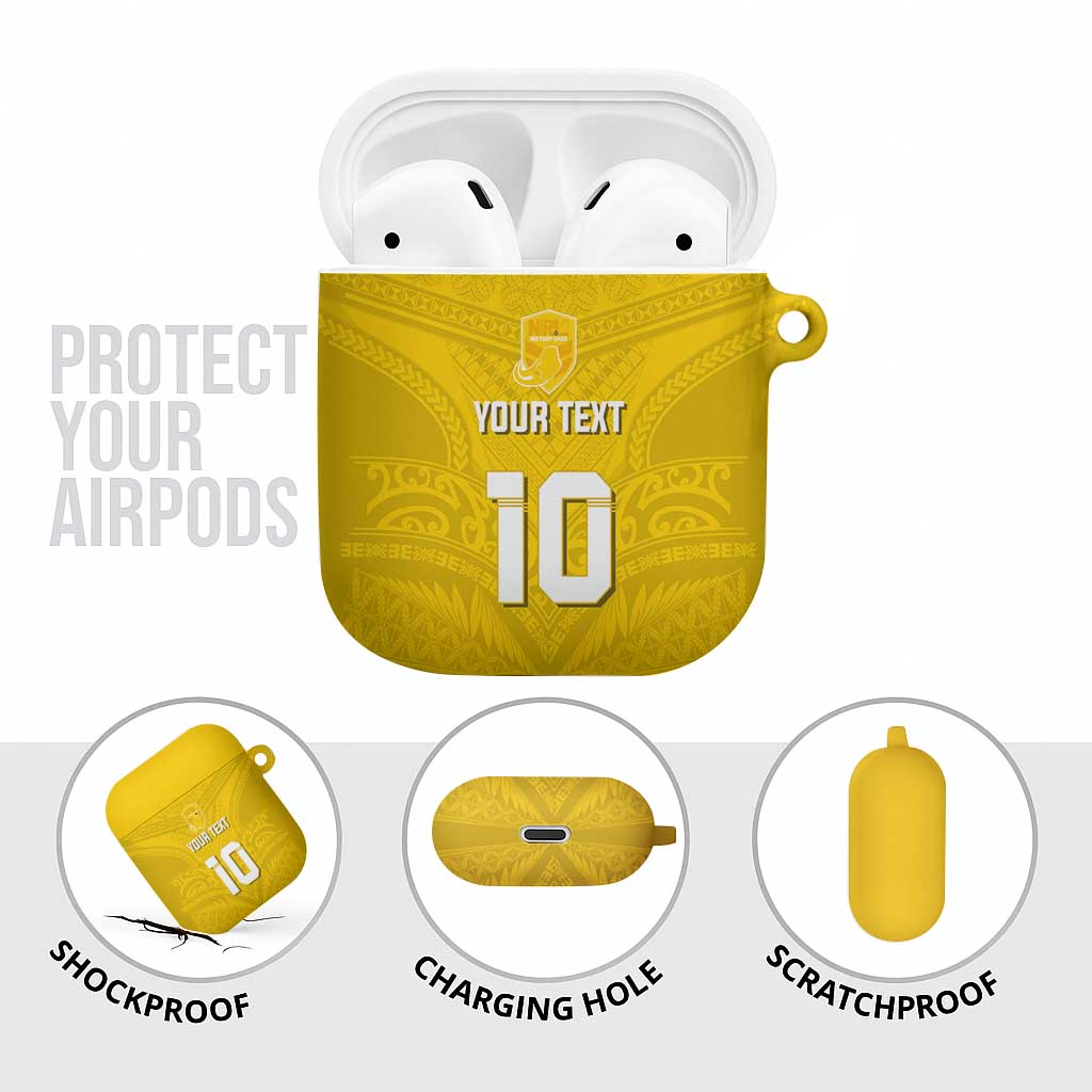 Custom Niue Rugby AirPods Case Hiapo Tribal Motifs Sporty Style - Polynesian Pride