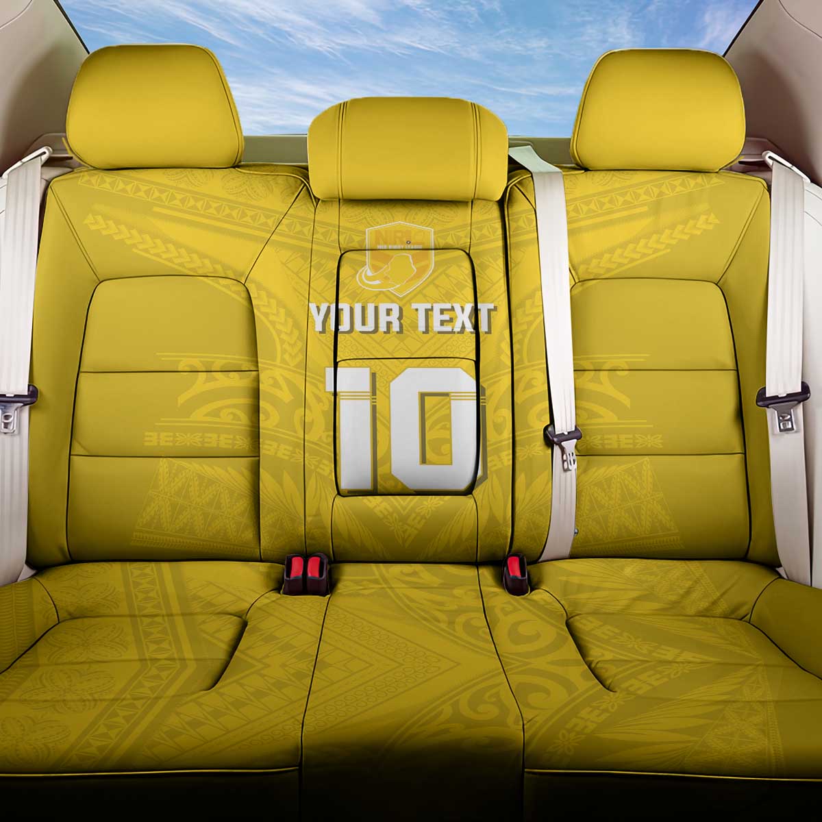 Custom Niue Rugby Back Car Seat Cover Hiapo Tribal Motifs Sporty Style LT03 One Size Yellow - Polynesian Pride