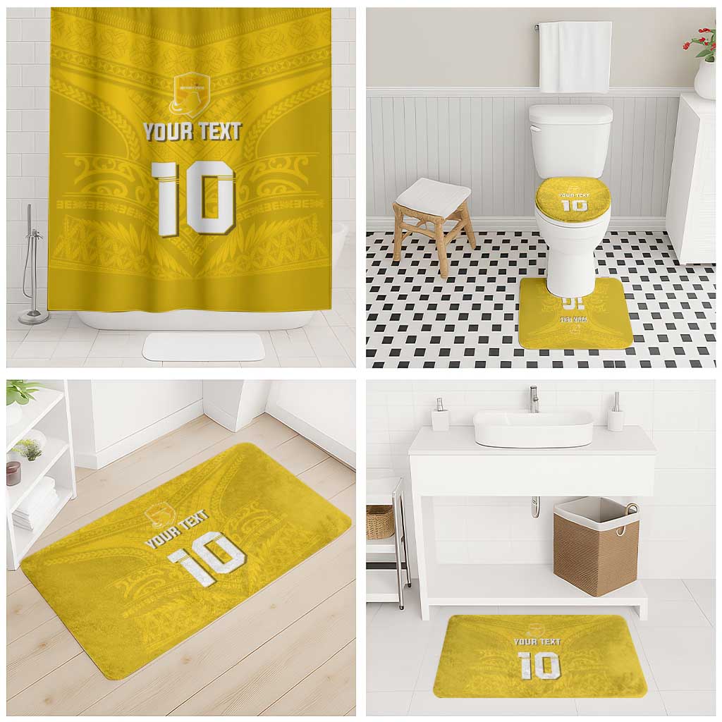 Custom Niue Rugby Bathroom Set Hiapo Tribal Motifs Sporty Style - Polynesian Pride