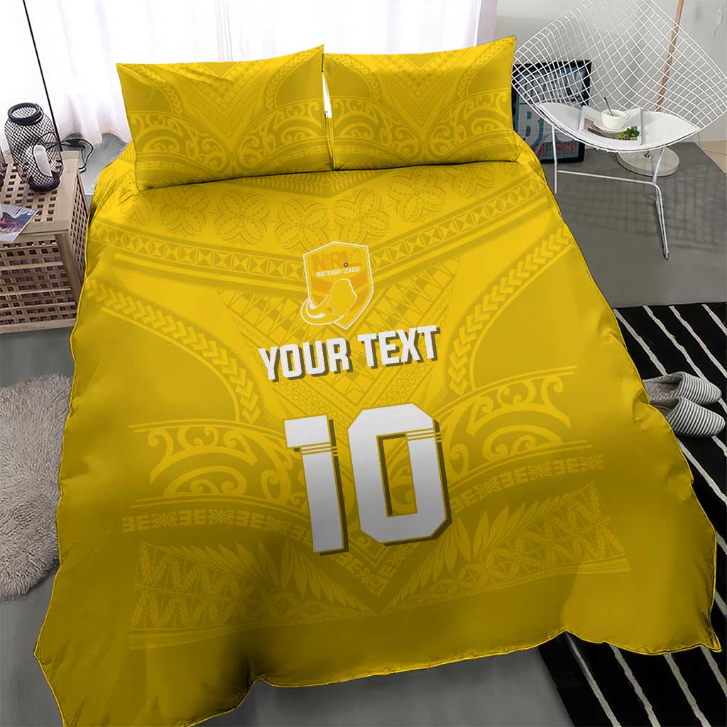 Custom Niue Rugby Bedding Set Hiapo Tribal Motifs Sporty Style - Polynesian Pride