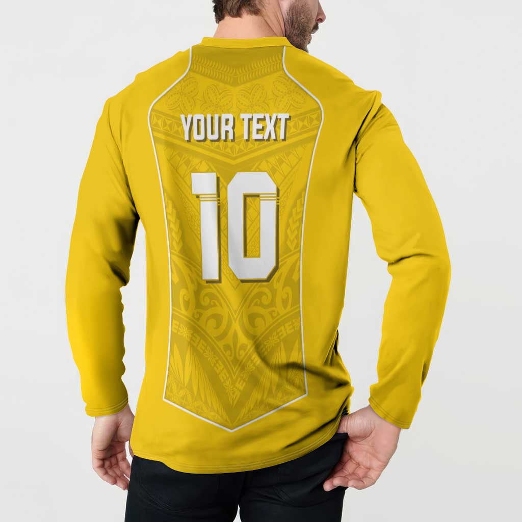 Custom Niue Rugby Button Sweatshirt Hiapo Tribal Motifs Sporty Style - Polynesian Pride