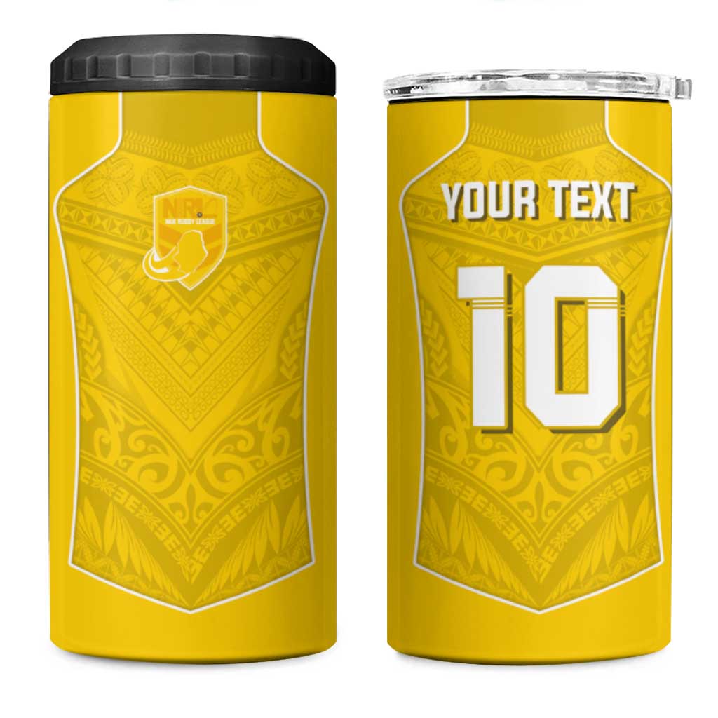 Custom Niue Rugby 4 in 1 Can Cooler Tumbler Hiapo Tribal Motifs Sporty Style LT03 One Size: 16 oz Yellow - Polynesian Pride