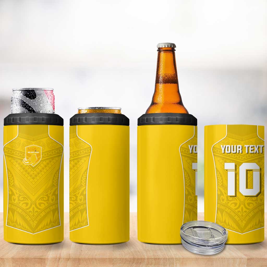 Custom Niue Rugby 4 in 1 Can Cooler Tumbler Hiapo Tribal Motifs Sporty Style LT03 - Polynesian Pride
