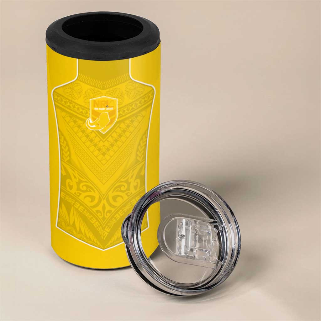 Custom Niue Rugby 4 in 1 Can Cooler Tumbler Hiapo Tribal Motifs Sporty Style LT03 - Polynesian Pride