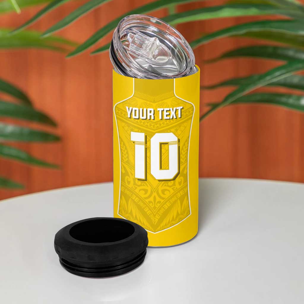 Custom Niue Rugby 4 in 1 Can Cooler Tumbler Hiapo Tribal Motifs Sporty Style LT03 - Polynesian Pride