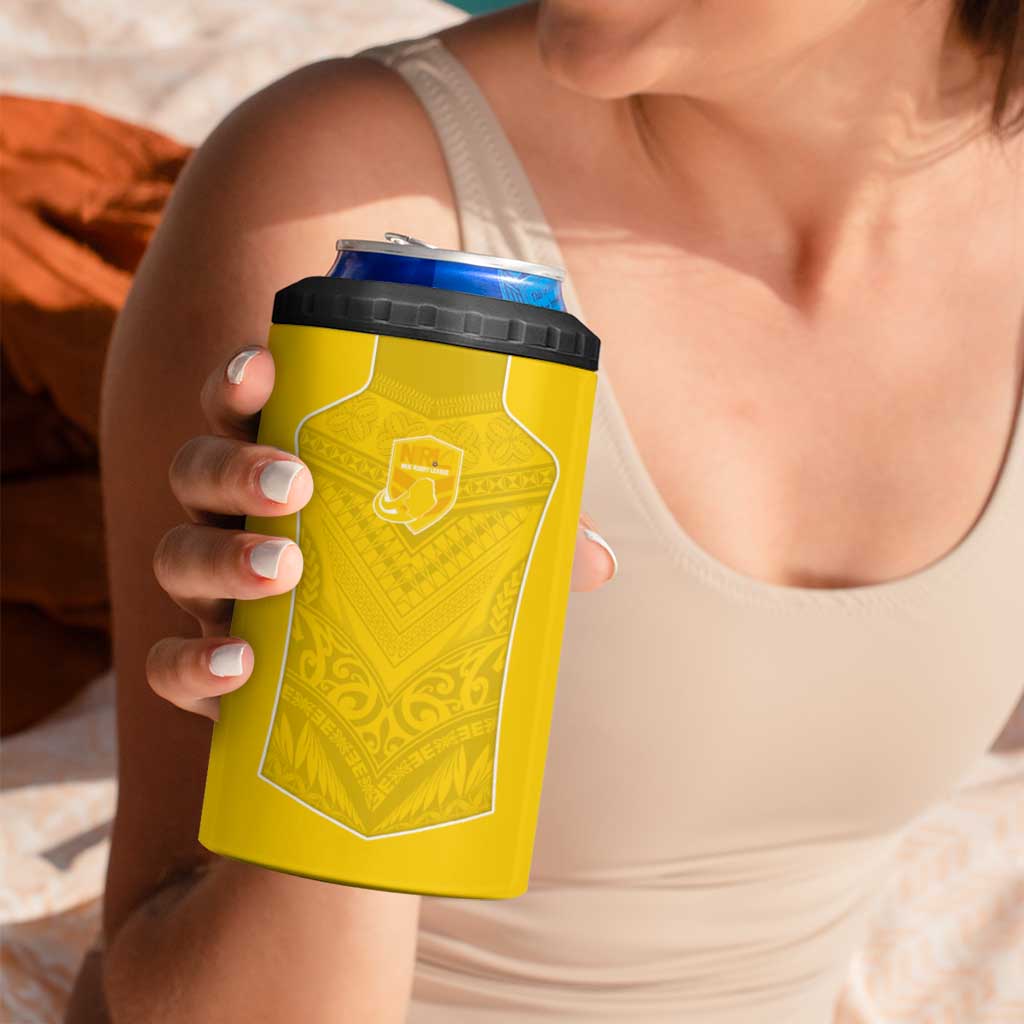 Custom Niue Rugby 4 in 1 Can Cooler Tumbler Hiapo Tribal Motifs Sporty Style LT03 - Polynesian Pride