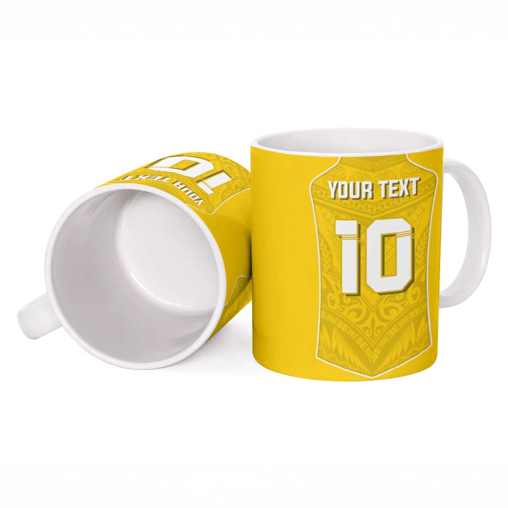 Custom Niue Rugby Ceramic Mug Hiapo Tribal Motifs Sporty Style - Polynesian Pride