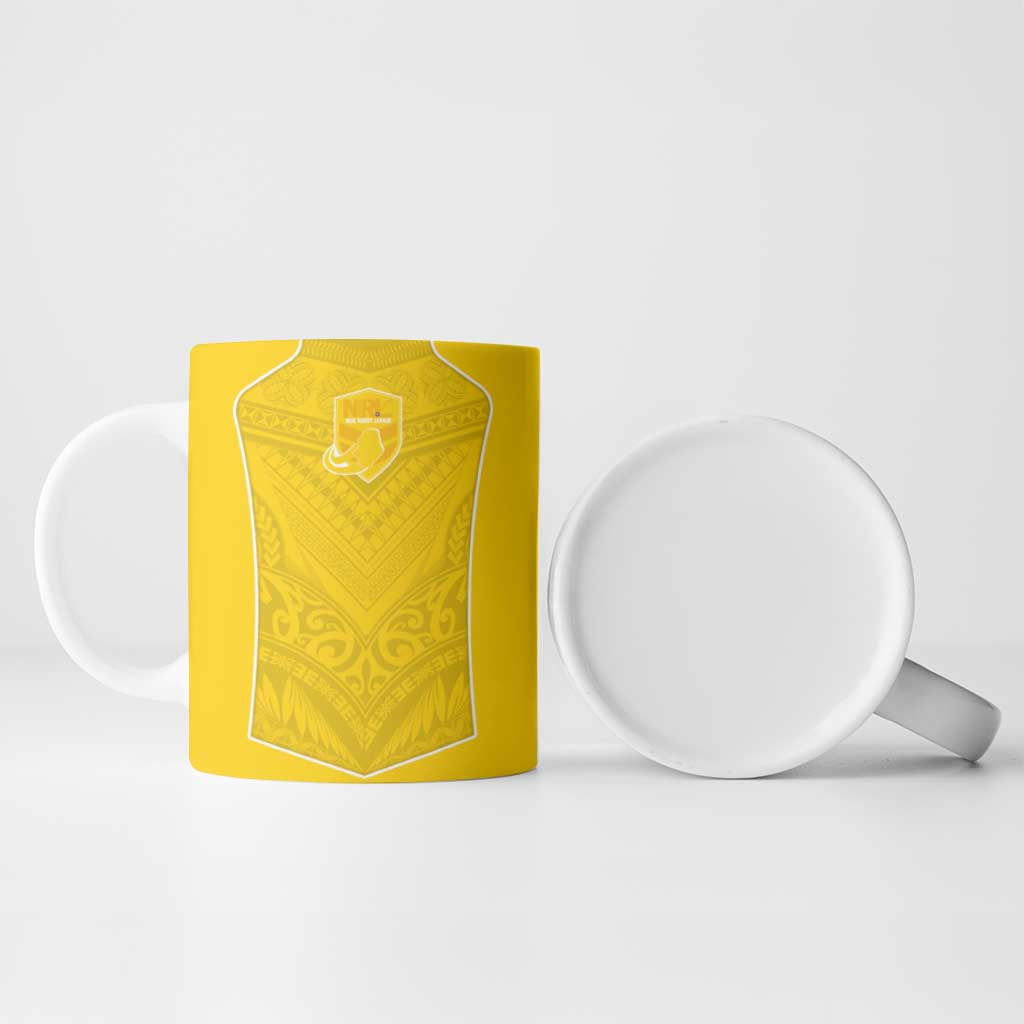 Custom Niue Rugby Ceramic Mug Hiapo Tribal Motifs Sporty Style - Polynesian Pride