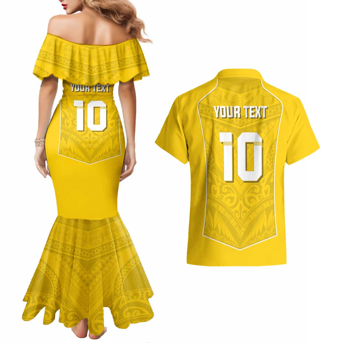Custom Niue Rugby Couples Matching Mermaid Dress and Hawaiian Shirt Hiapo Tribal Motifs Sporty Style LT03 - Polynesian Pride