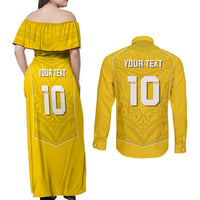 Custom Niue Rugby Couples Matching Off Shoulder Maxi Dress and Long Sleeve Button Shirt Hiapo Tribal Motifs Sporty Style LT03 - Polynesian Pride