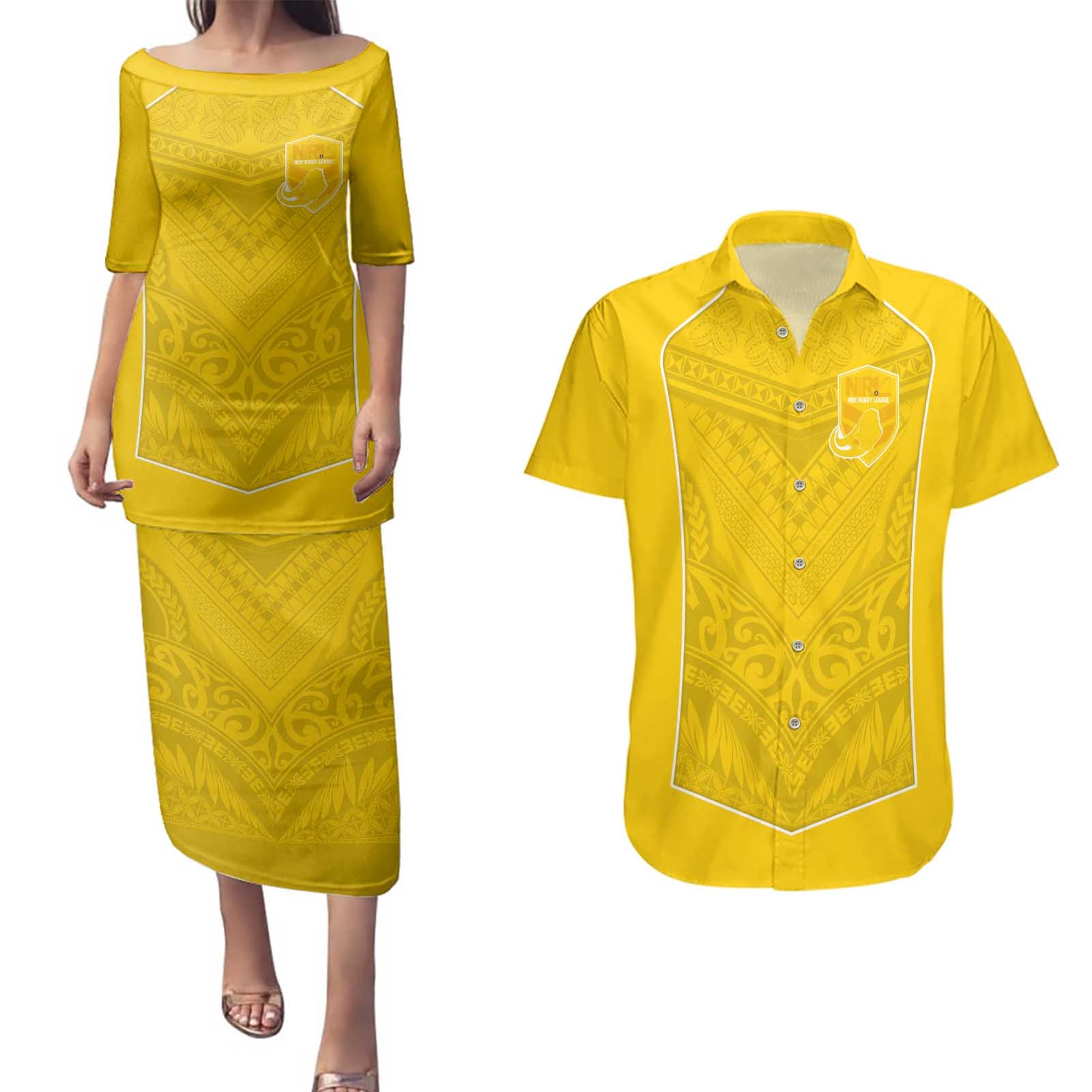 Custom Niue Rugby Couples Matching Puletasi and Hawaiian Shirt Hiapo Tribal Motifs Sporty Style - Polynesian Pride
