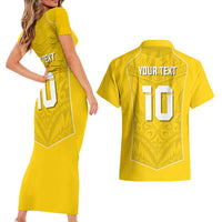 Custom Niue Rugby Couples Matching Short Sleeve Bodycon Dress and Hawaiian Shirt Hiapo Tribal Motifs Sporty Style LT03 - Polynesian Pride