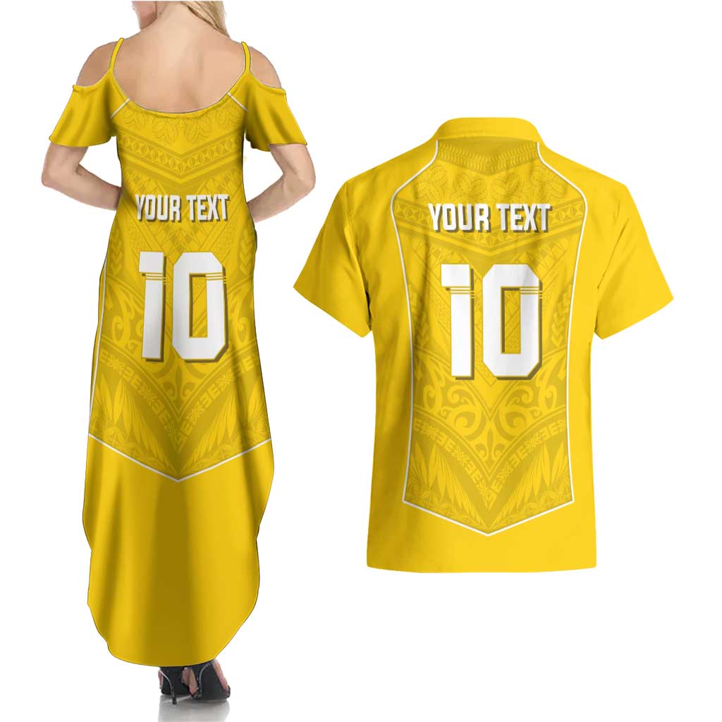 Custom Niue Rugby Couples Matching Summer Maxi Dress and Hawaiian Shirt Hiapo Tribal Motifs Sporty Style LT03 - Polynesian Pride