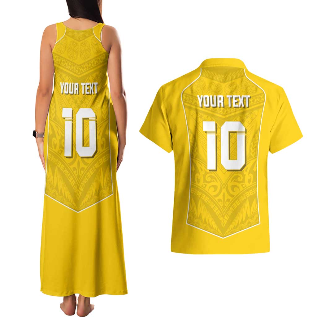 Custom Niue Rugby Couples Matching Tank Maxi Dress and Hawaiian Shirt Hiapo Tribal Motifs Sporty Style LT03 - Polynesian Pride