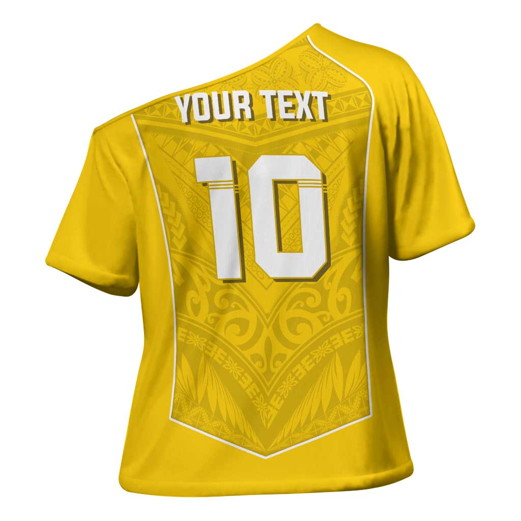 Custom Niue Rugby Cross Shoulder Shirt Hiapo Tribal Motifs Sporty Style LT03 - Polynesian Pride