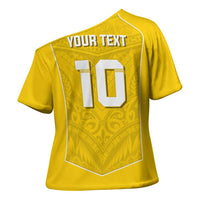 Custom Niue Rugby Cross Shoulder Shirt Hiapo Tribal Motifs Sporty Style LT03 - Polynesian Pride
