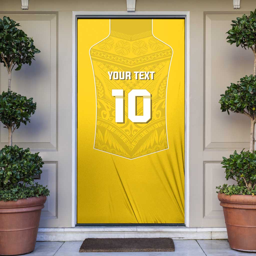 Custom Niue Rugby Door Cover Hiapo Tribal Motifs Sporty Style LT03 Yellow - Polynesian Pride