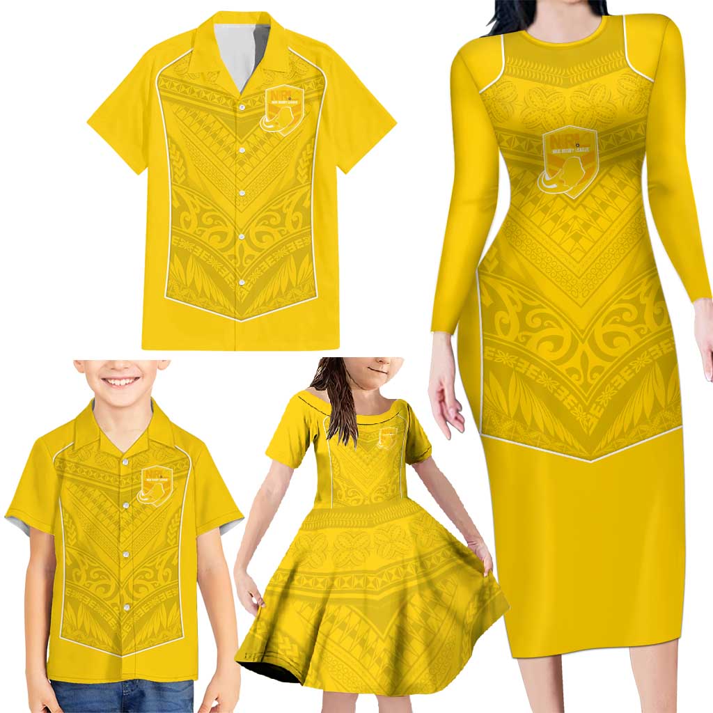 Custom Niue Rugby Family Matching Long Sleeve Bodycon Dress and Hawaiian Shirt Hiapo Tribal Motifs Sporty Style LT03 - Polynesian Pride