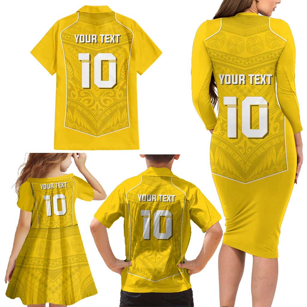 Custom Niue Rugby Family Matching Long Sleeve Bodycon Dress and Hawaiian Shirt Hiapo Tribal Motifs Sporty Style LT03 - Polynesian Pride