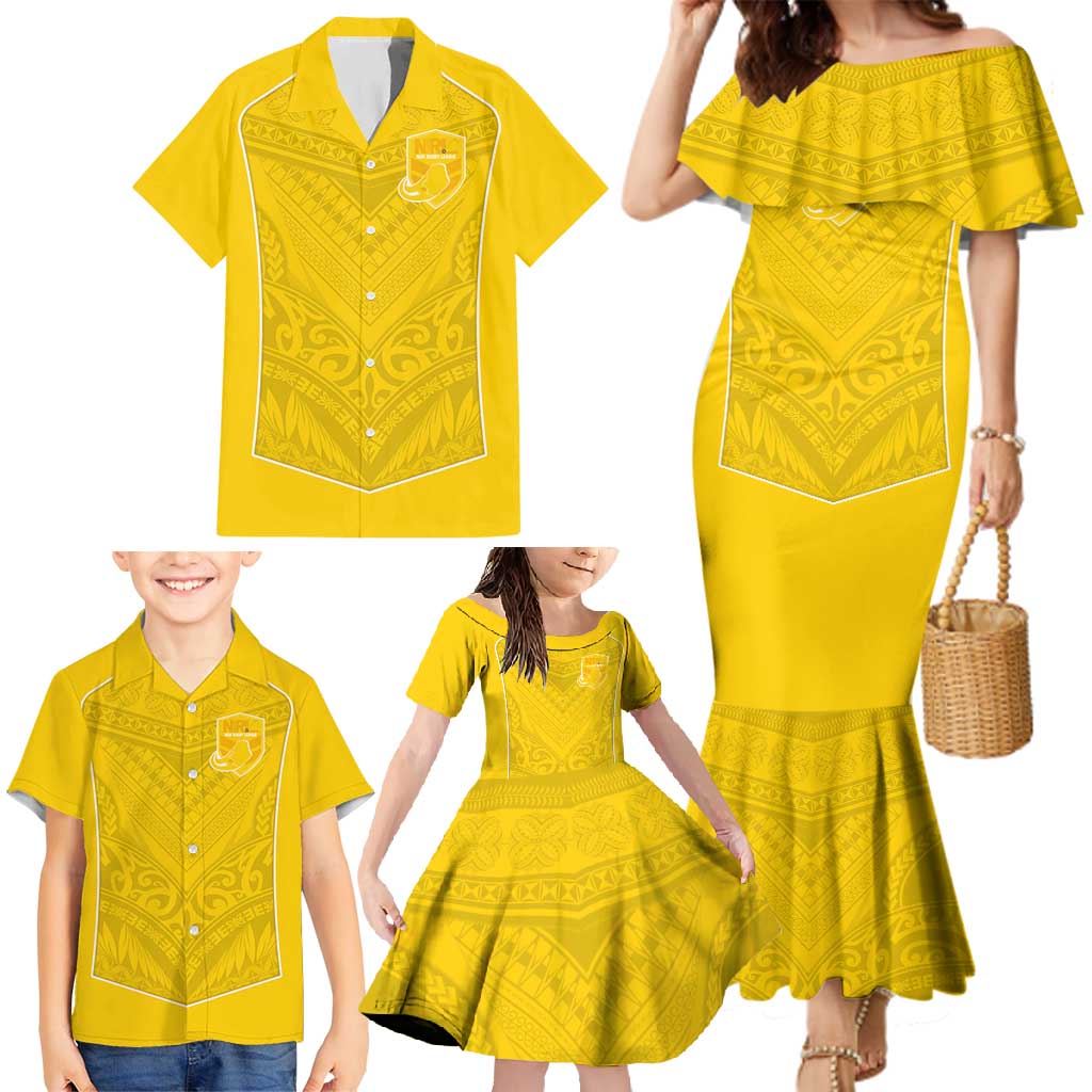 Custom Niue Rugby Family Matching Mermaid Dress and Hawaiian Shirt Hiapo Tribal Motifs Sporty Style LT03 - Polynesian Pride
