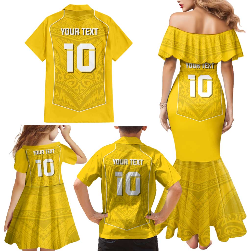 Custom Niue Rugby Family Matching Mermaid Dress and Hawaiian Shirt Hiapo Tribal Motifs Sporty Style LT03 - Polynesian Pride