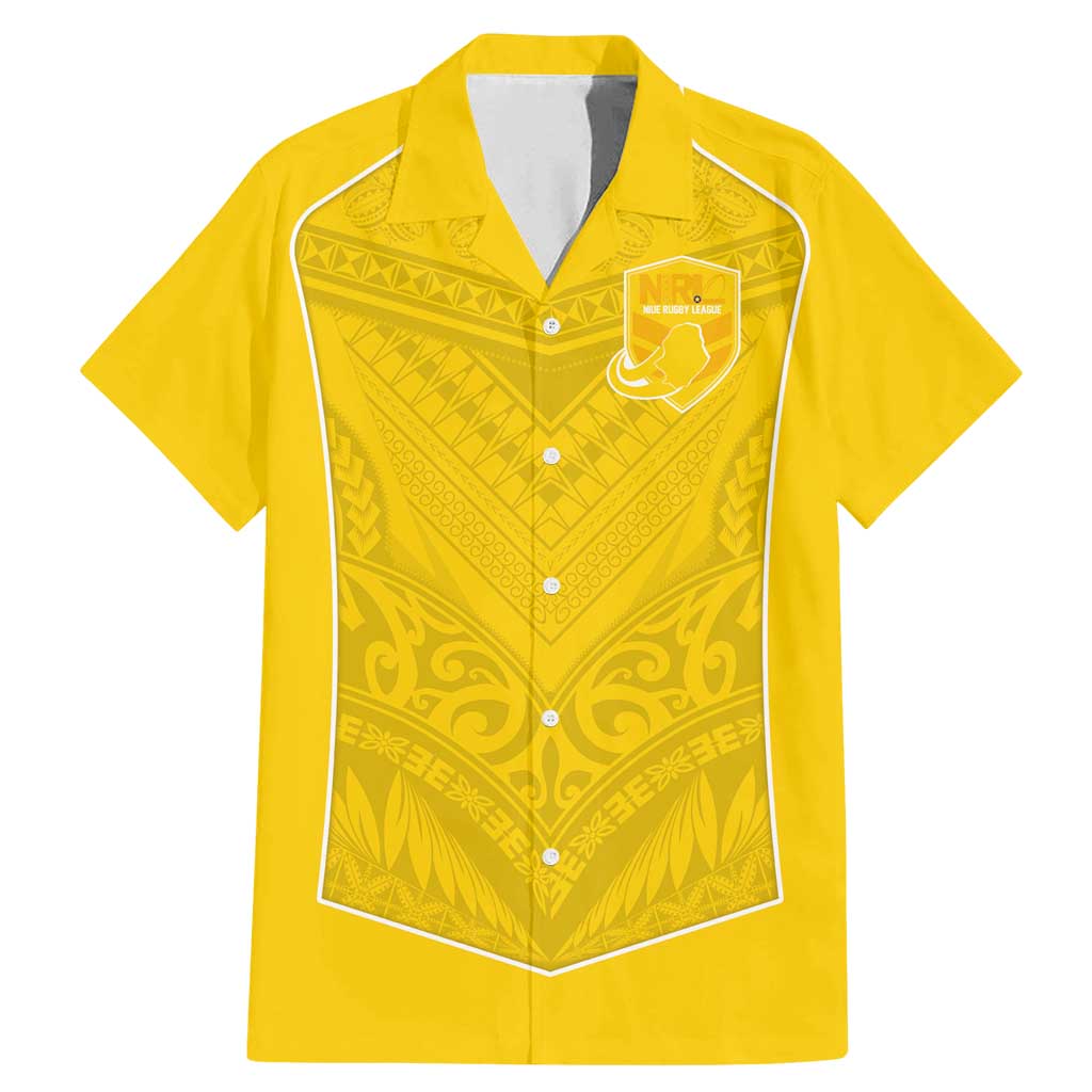 Custom Niue Rugby Family Matching Mermaid Dress and Hawaiian Shirt Hiapo Tribal Motifs Sporty Style LT03 Dad's Shirt - Short Sleeve Yellow - Polynesian Pride