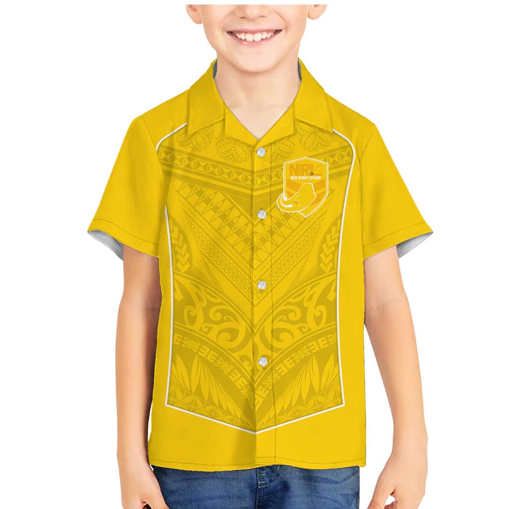 Custom Niue Rugby Family Matching Mermaid Dress and Hawaiian Shirt Hiapo Tribal Motifs Sporty Style LT03 Son's Shirt Yellow - Polynesian Pride