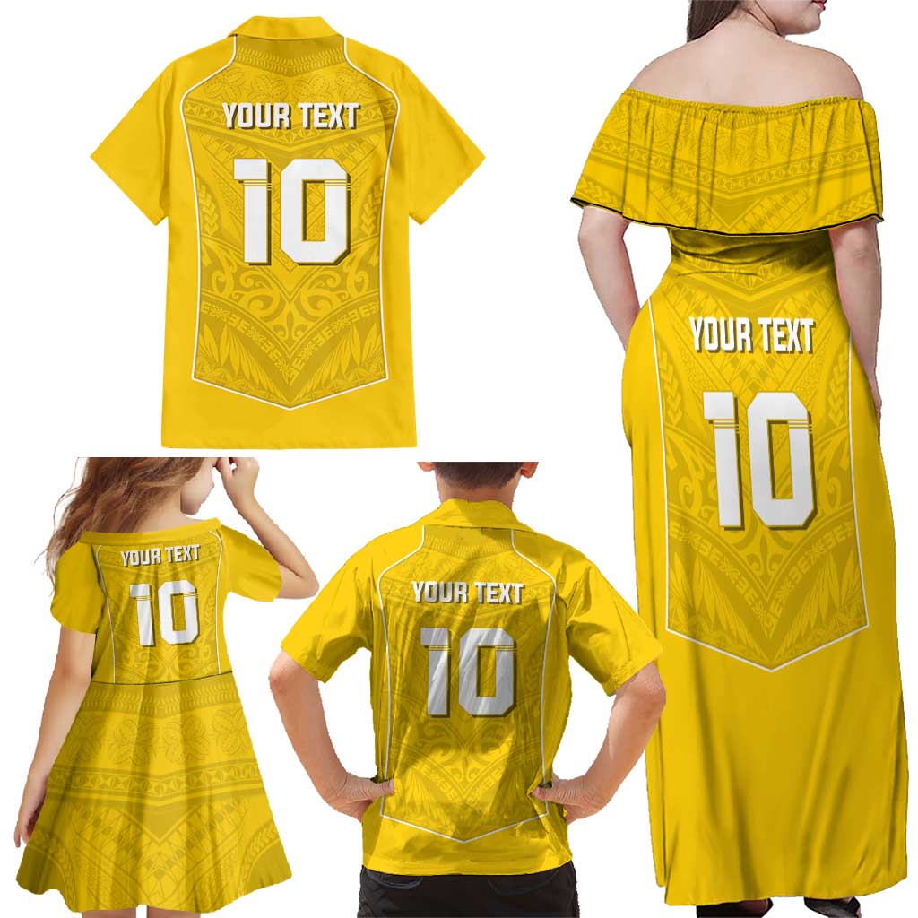 Custom Niue Rugby Family Matching Off Shoulder Maxi Dress and Hawaiian Shirt Hiapo Tribal Motifs Sporty Style LT03 - Polynesian Pride