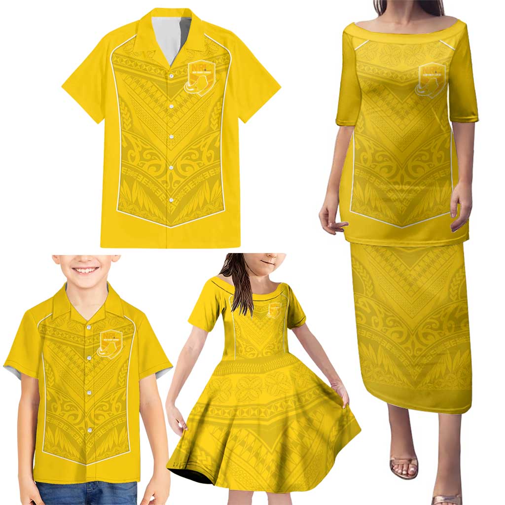 Custom Niue Rugby Family Matching Puletasi and Hawaiian Shirt Hiapo Tribal Motifs Sporty Style - Polynesian Pride