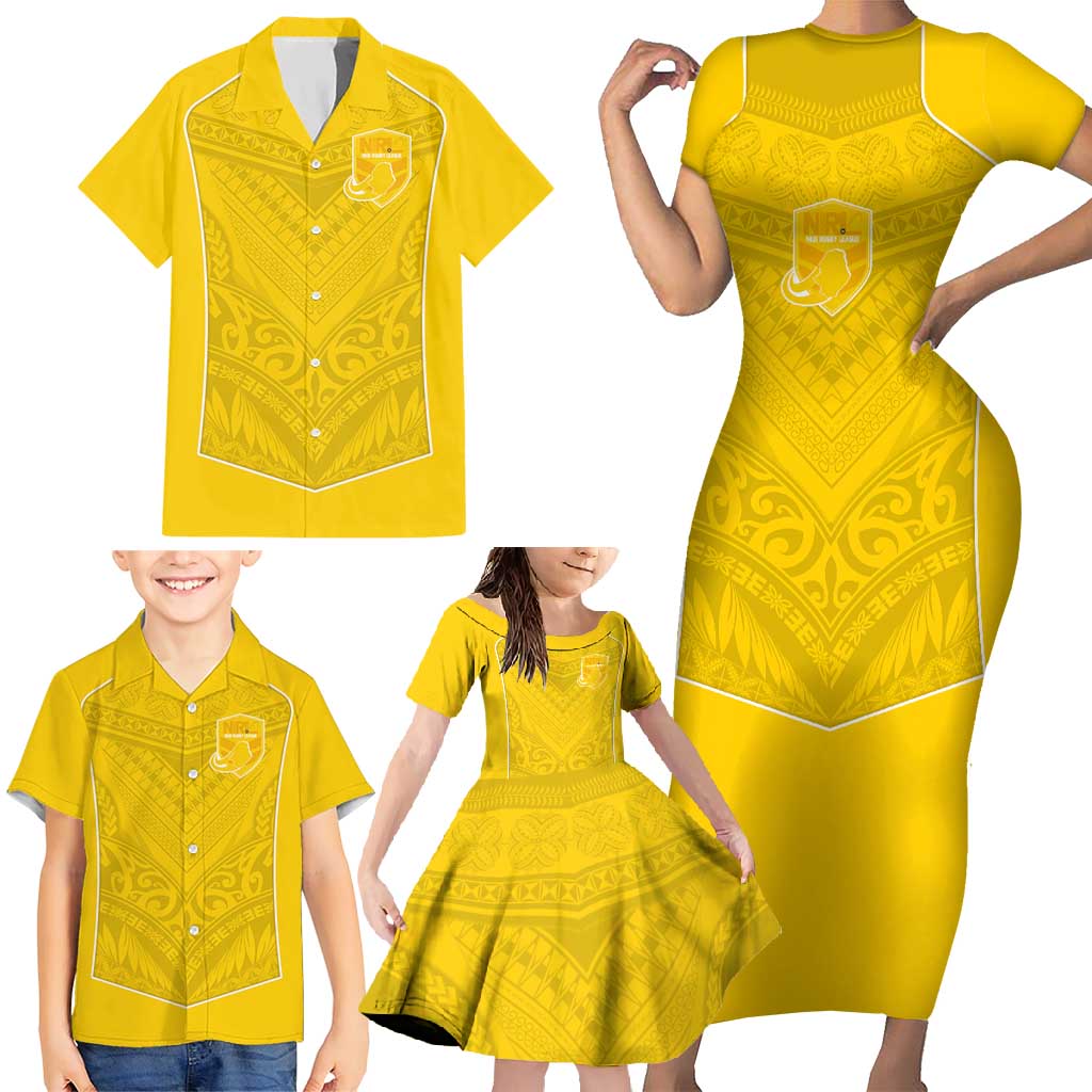 Custom Niue Rugby Family Matching Short Sleeve Bodycon Dress and Hawaiian Shirt Hiapo Tribal Motifs Sporty Style LT03 - Polynesian Pride