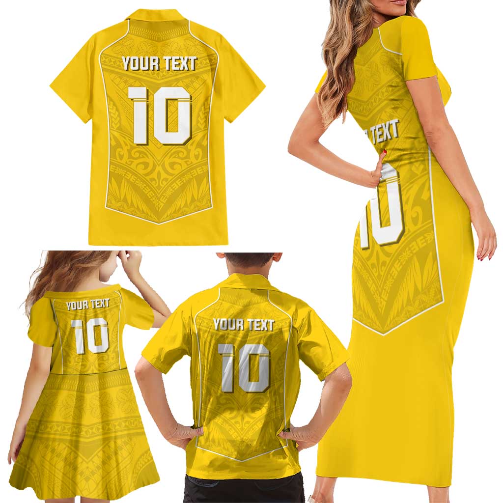 Custom Niue Rugby Family Matching Short Sleeve Bodycon Dress and Hawaiian Shirt Hiapo Tribal Motifs Sporty Style LT03 - Polynesian Pride