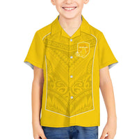 Custom Niue Rugby Kid Hawaiian Shirt Hiapo Tribal Motifs Sporty Style LT03 Kid Yellow - Polynesian Pride