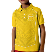 Custom Niue Rugby Kid Polo Shirt Hiapo Tribal Motifs Sporty Style LT03 Kid Yellow - Polynesian Pride