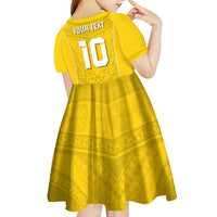 Custom Niue Rugby Kid Short Sleeve Dress Hiapo Tribal Motifs Sporty Style LT03 - Polynesian Pride