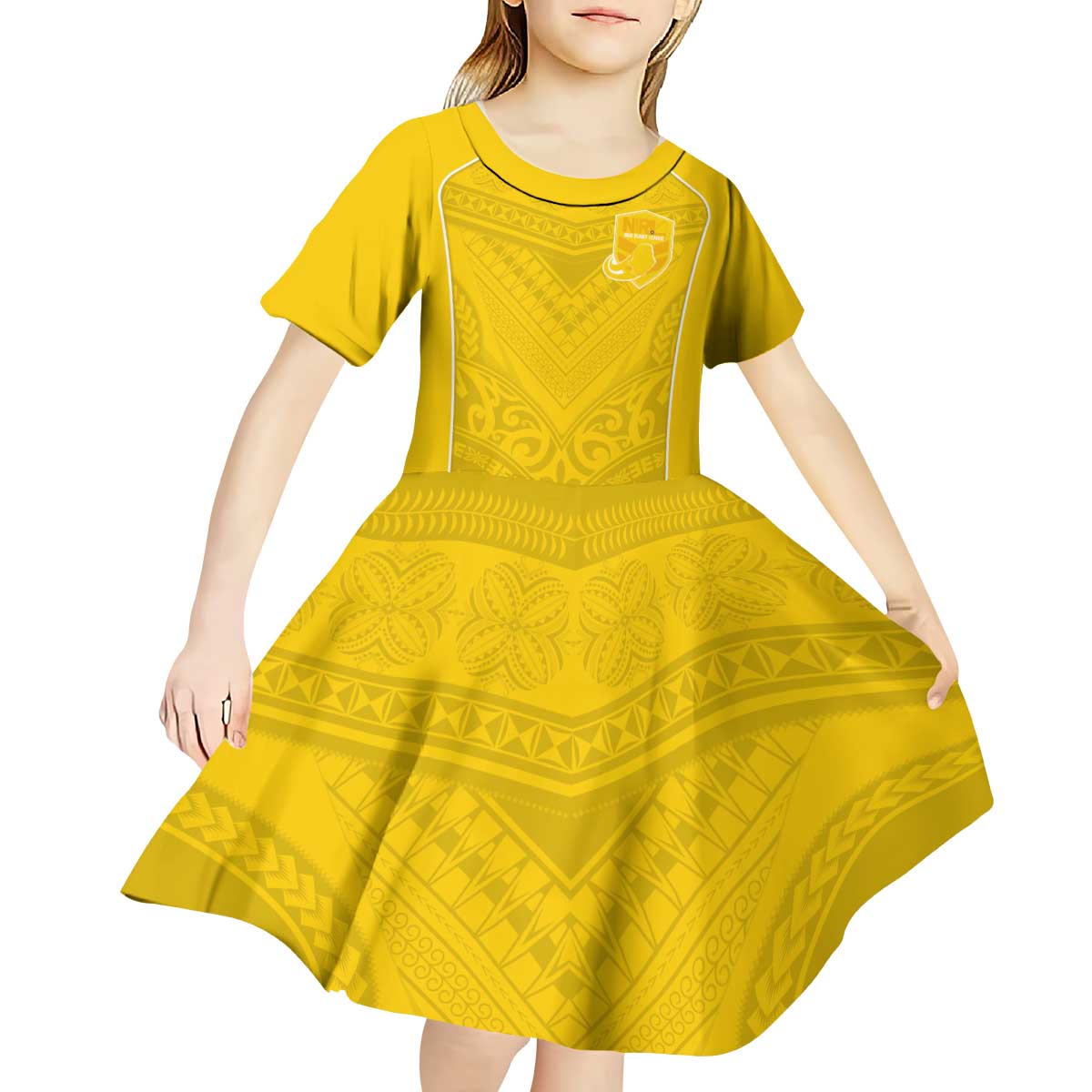 Custom Niue Rugby Kid Short Sleeve Dress Hiapo Tribal Motifs Sporty Style LT03 - Polynesian Pride