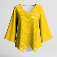 Custom Niue Rugby Kimono Sleeve Blouse Hiapo Tribal Motifs Sporty Style LT03 Female Yellow - Polynesian Pride