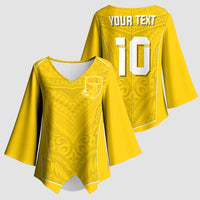 Custom Niue Rugby Kimono Sleeve Blouse Hiapo Tribal Motifs Sporty Style LT03 - Polynesian Pride