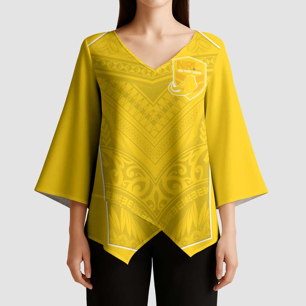 Custom Niue Rugby Kimono Sleeve Blouse Hiapo Tribal Motifs Sporty Style LT03 - Polynesian Pride