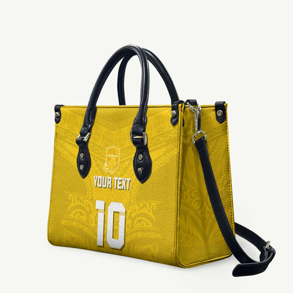 Custom Niue Rugby Leather Bag Hiapo Tribal Motifs Sporty Style - Polynesian Pride