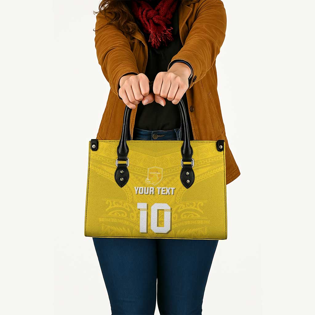 Custom Niue Rugby Leather Bag Hiapo Tribal Motifs Sporty Style - Polynesian Pride